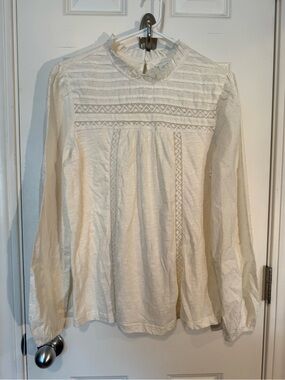 Caslon Cream Lace-Trim Long Sleeve Blouse
